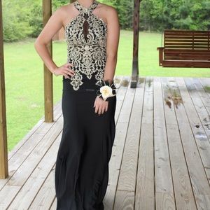 Gold and black floor length dress